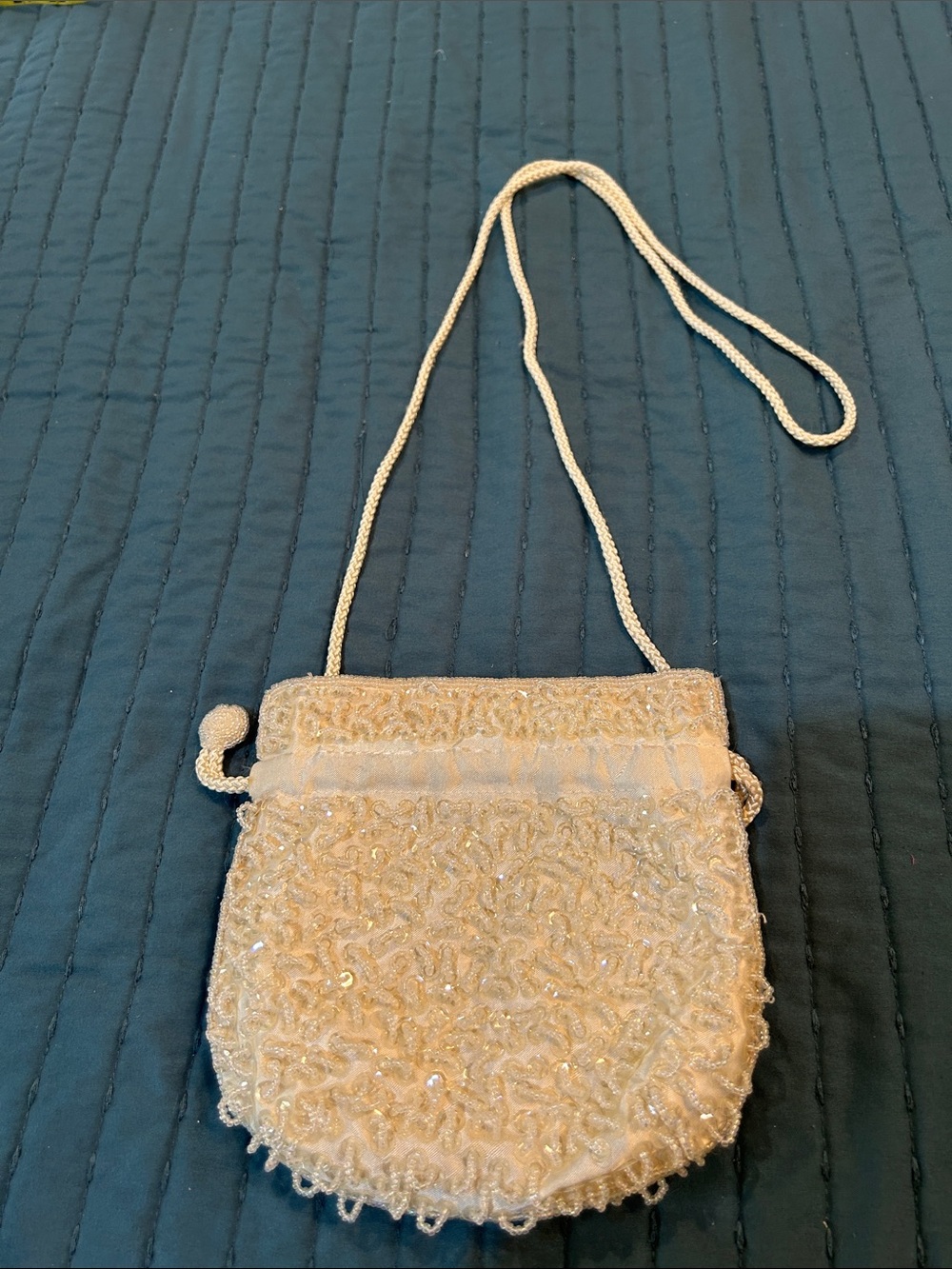 Classic Cream Beaded Evening Crossbody Bag 6”x7”